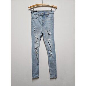 NEW Divided H&M Jeans Womens 2 Blue Denim Light Wash Cotton Blend Distressed